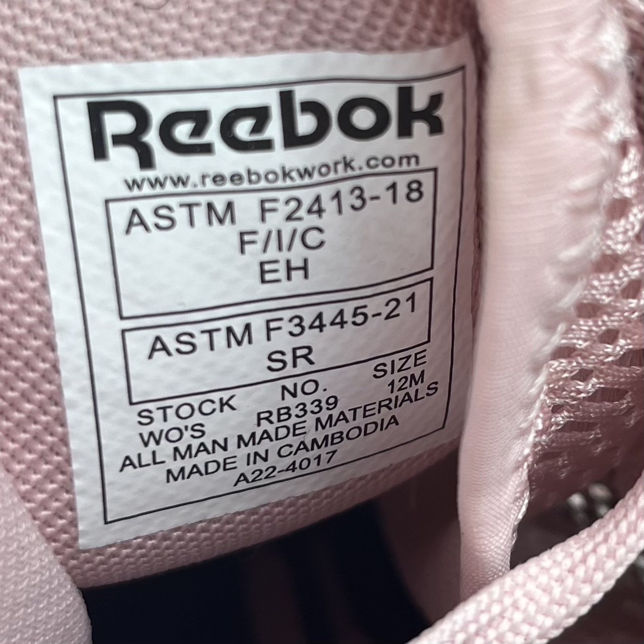 Reebok Work style tag